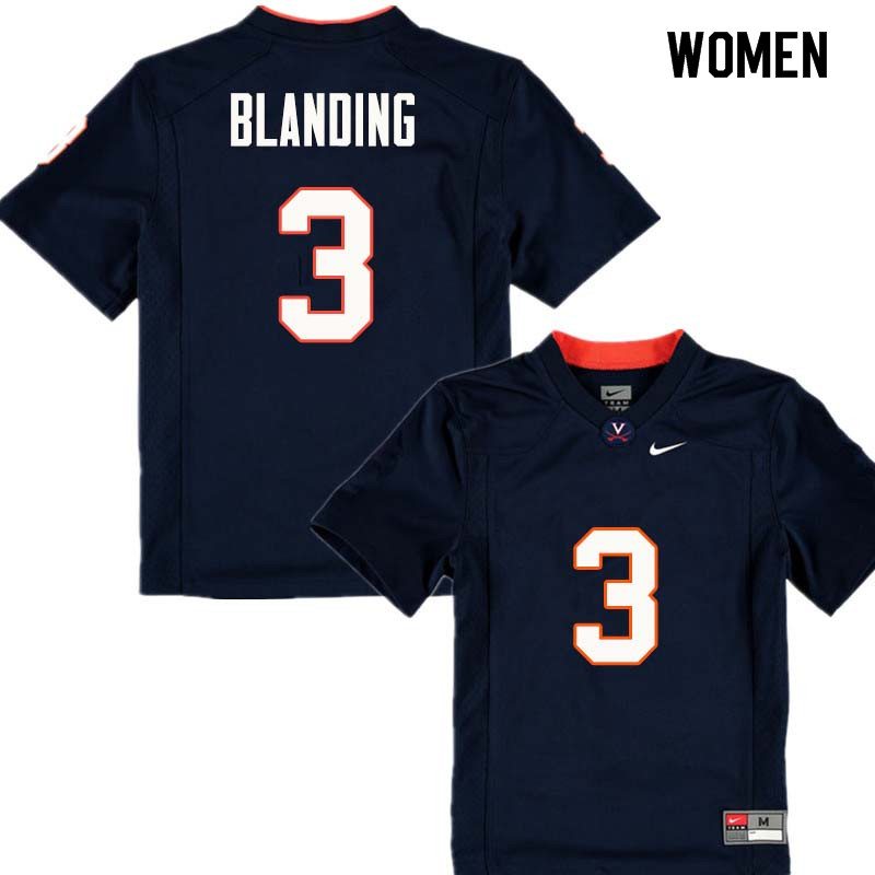 Women #3 Quin Blanding Virginia Cavaliers College Football Jerseys Sale-Navy - Click Image to Close
